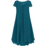 Blaue Romantische Kurzärmelige Midi Kurze Abendkleider aus Chiffon für Damen Größe M Große Größen 
