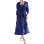 Royalblaue Elegante Langärmelige Midi Abiballkleider & Abschlussballkleider für Damen Größe M für Hochzeitsgäste 