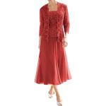 Rote Elegante Langärmelige Midi Abiballkleider & Abschlussballkleider für Damen Größe M für Hochzeitsgäste 
