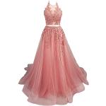 Korallenrote Elegante Ärmellose Maxi Lange Abendkleider aus Tüll für Damen Größe S zum Abschlussball 