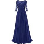 Royalblaue Vintage Langärmelige Maxi Rundhals-Ausschnitt Lange Abendkleider aus Chiffon für Damen Übergrößen für Hochzeitsgäste 
