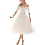 Weiße Elegante Langärmelige Schulterfreie Standesamtkleider aus Tüll für Damen Größe XS für die Braut 