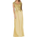 Goldene Bestickte Elegante Ärmellose Maxi V-Ausschnitt Lange Abendkleider aus Spitze für Damen Größe L Große Größen 