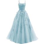 Himmelblaue Elegante Maxi Lange Abendkleider aus Tüll für Damen Größe L zum Abschlussball 