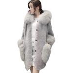 Graue Elegante Kapuzenmäntel aus Kunstfell für Damen Größe XL für den für den Winter 