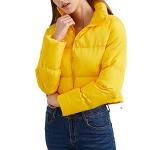 Gelbe Wasserdichte Winddichte Atmungsaktive Mini Stehkragen Leichte Daunenjacken mit Reißverschluss aus Elastan Cropped für Damen Größe XS für den für den Winter 