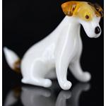 Hund Weiß Braun - Figur aus Glas Jack Russel Terrier sitzend -b8-3-14- Glasfigur Glastier Deko Setzkasten Vitrine Brauner weißer Rassehund