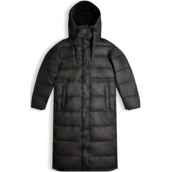Schwarze Maxi Damensteppmäntel & Damenpuffercoats mit Kapuze für den Winter 