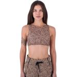 Braune Animal-Print Hurley High Neck Bikinitops mit Leopard-Motiv für Damen 