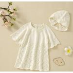 Weiße Unifarbene Casual Kurzärmelige Rundhals-Ausschnitt Kinderstrickkleider mit Knopf für Babys 