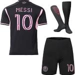 HUSSATEX Miami 2023/2024 Messi #10 Auswärts Kinder Fußball Trikot & Shorts mit Socken Jugendgrößen (Schwarz,26)