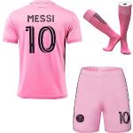 HUSSATEX Miami 2023/2024 Messi #10 Heim Kinder Fußball Trikot & Shorts mit Socken Jugendgrößen (Rosa,24)
