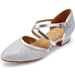 Silberne Salsa Schuhe mit Glitzer mit Schnalle aus Veloursleder atmungsaktiv für Damen Größe 39,5 