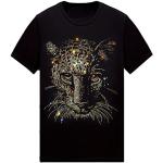 Schwarze Animal-Print Kurzärmelige T-Shirts mit Löwen-Motiv mit Strass aus Baumwolle für Herren Größe M für den für den Sommer 
