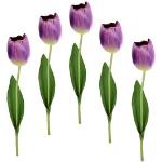 Violette Künstliche Tulpen aus Glas 5-teilig zum Valentinstag 