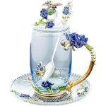 Blaue Retro Runde Teetassen 350 ml mit Insekten-Motiv aus Glas 