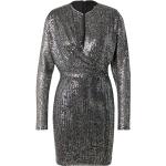 Silberne Bestickte Langärmelige Mini Kurze Abendkleider mit Pailletten mit Reißverschluss für Damen Größe L 