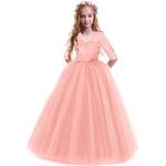 Reduzierte Rosa Bestickte Elegante 3/4-ärmelige Kinderfestkleider mit Reißverschluss aus Tüll für Mädchen 