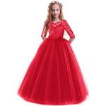 Reduzierte Rote Bestickte Elegante 3/4-ärmelige Kinderfestkleider mit Reißverschluss aus Tüll für Mädchen 