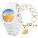 Reduzierte Goldene Ice Watch Solar Damenarmbanduhren aus Stoff mit Nachtleuchtfunktion mit Silikonarmband 