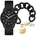 Schwarze Elegante Ice Watch Solar Damenarmbanduhren aus Edelstahl mit Silikonarmband 