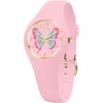 Rosa 10 Bar wasserdichte Ice Watch Runde Kunststoffarmbanduhren mit Schmetterlingsmotiv matt mit Analog-Zifferblatt mit Mineralglas-Uhrenglas für Kinder 