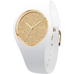 Reduzierte Goldene 10 Bar wasserdichte Ice Watch Damenarmbanduhren aus Silikon mit Weißgoldarmband 