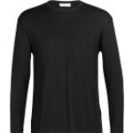 Schwarze Langärmelige Icebreaker Pocket Shirts mit Tasche mit Reißverschluss aus Wolle für Herren Größe S 