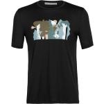 Schwarze Kurzärmelige Icebreaker Tech T-Shirts mit Berg-Motiv mit Reißverschluss aus Merino-Wolle für Herren Größe S für den für den Sommer 