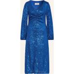 Reduzierte Blaue Langärmelige ICHI V-Ausschnitt Taillierte Kleider mit Pailletten aus Polyester für Damen Größe XS für den für den Winter 