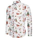 Reduzierte Weiße Langärmelige Button Down Kragen Hawaiihemden mit Weihnachts-Motiv aus Polyester für Herren Größe L Weihnachten 