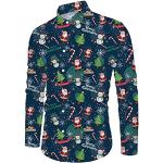 Bunte Langärmelige Button Down Kragen Herrenlangarmhemden mit Weihnachts-Motiv Größe XL Weihnachten 