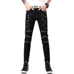 Schwarze Punk Slim Fit Jeans mit Schnalle aus Denim für Herren für Partys 