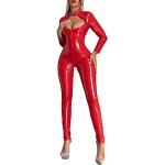 Rote Wetlook-Leggings & Glanzleggings mit Reißverschluss aus Leder für Damen Größe M für Partys 