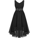 Schwarze Elegante Ärmellose iEFiEL Maxi V-Ausschnitt Kinderfestkleider mit Rüschen mit Reißverschluss aus Chiffon für Mädchen Größe 152 für den für den Sommer 