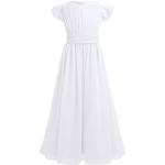 Weiße Elegante iEFiEL Kinderfestkleider mit Reißverschluss aus Chiffon für Mädchen Größe 164 für den für den Sommer 