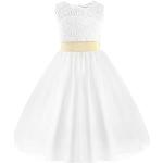 Weiße Motiv Elegante Ärmellose iEFiEL Rundhals-Ausschnitt Kinderkleider mit Reißverschluss aus Mesh für Mädchen Größe 164 