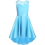 Himmelblaue Elegante Ärmellose iEFiEL Kinderfestkleider mit Reißverschluss aus Spitze für Mädchen Größe 104 