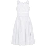 Weiße Elegante Ärmellose iEFiEL Kinderfestkleider mit Glitzer mit Reißverschluss aus Chiffon für Mädchen Größe 152 