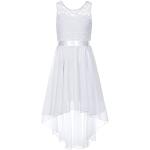 iEFiEL Mädchen Festlich Kleid Hochzeits Vokuhila Kleid Spitzen Blumenmädchenkleider Brautjungfern Kleider für Kinder Chiffon Prinzessin Kleid Weiß 164