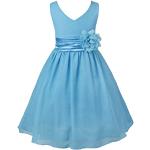 Blaue Elegante Ärmellose iEFiEL V-Ausschnitt Kinderfestkleider mit Reißverschluss aus Chiffon für Mädchen Größe 116 