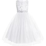 Weiße Elegante Ärmellose iEFiEL Kinderfestkleider mit Reißverschluss aus Tüll für Mädchen Größe 140 