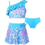 Himmelblaue Blumenmuster iEFiEL Bikini Röcke für Kinder & Kinderbaderöcke für Mädchen Größe 110 3-teilig 