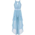 Himmelblaue Blumenmuster Elegante Ärmellose iEFiEL Maxi Kinderfestkleider mit Reißverschluss aus Chiffon Handwäsche für Mädchen Größe 116 