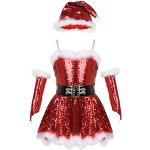 Rote Weihnachtself-Kostüme & Weihnachtswichtel-Kostüme mit Pailletten aus Mesh für Kinder Größe 146 