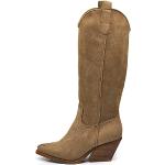 Taupefarbene Cowboy-Boots & Cowboystiefeletten mit Nieten aus Veloursleder für Damen Größe 40 