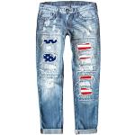 Hellblaue Elegante Ripped Jeans & Zerrissene Jeans mit Galonstreifen aus Softshell für Damen Größe XXL Petite Weite 32, Länge 32 
