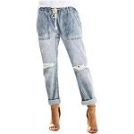 Khakifarbene Bestickte Y2K Ripped Jeans & Zerrissene Jeans mit Fransen aus Fleece für Damen Übergrößen Petite 