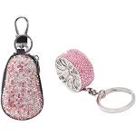 Rosa Damenschlüsseletuis & Damenschlüsseltaschen mit Glitzer mit Reißverschluss aus Leder 