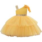 Gelbe Elegante Ärmellose Kinderfestkleider mit Glitzer mit Reißverschluss aus Tüll für Babys Größe 110 für den für den Sommer 